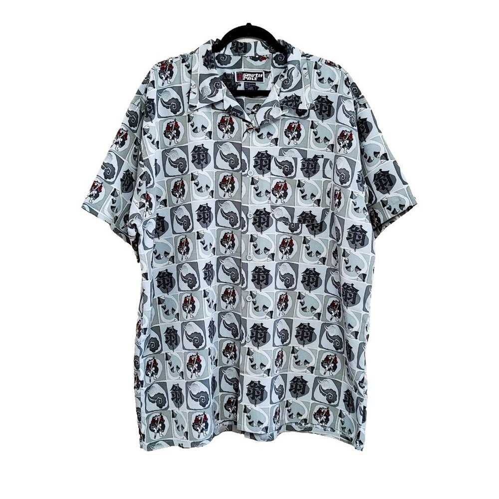 South Pole Shirt Vintage Button Up Size XL All Over Print Short Sleeve Polyester